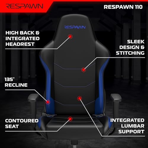 Respawn 110 Ergonomic Gaming Chair - Reclining Office Video Game Swivel Chair with Lumbar Support, Headrest, Heavy Duty, H...