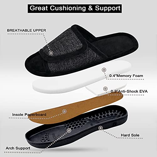 DL Adjustable Men's Memory Foam Slippers, Comfy Indoor Outdoor, Breathable Slide Bedroom Slippers Size 7-14