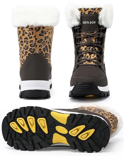 COOJOY Womens Waterproof Winter Snow Boots Warm Shoes Furry Mid Calf Lightweight Walking Hiking Booties
