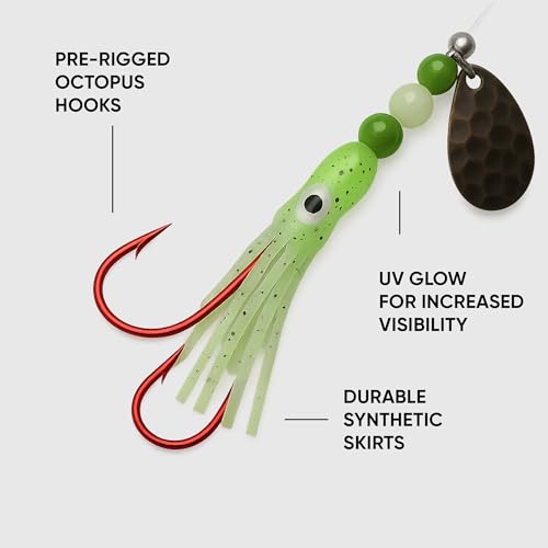 KOKOPROS Squid Fishing Hoochies 10 Pack -Glow Fresh Water Kokanee Salmon Trolling Lures with Pre-Rigged Octopus Hooks - Sp...