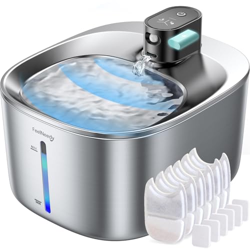 Cordless Cat Water Fountain, Battery Operated, 4L/135fl oz Stainless Steel Pet Water Fountain for Cats Dogs with Motion Se...