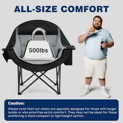 apollo walker Oversized Camping Chair - Extra Wide Heavy Duty 500lbs Camping Chairs for Adults with Cup Holder & Cooler Ba...