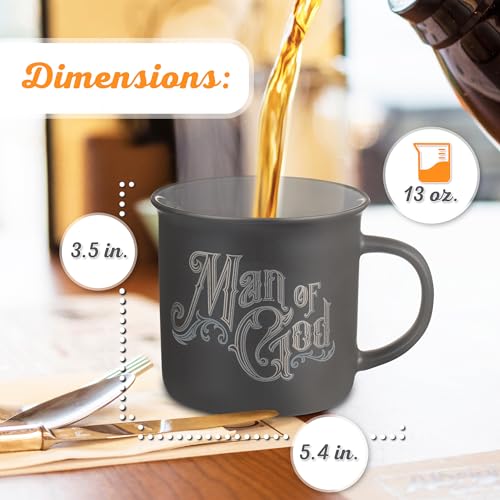 Christian Art Gifts Charcoal Gray Camp-Style Ceramic Coffee Mug – 13 oz. Lead and Cadmium-Free Non-Toxic Inspirational Scripture Coffee and Tea Mug for Men with Bible Verse: Man of God –1 Timothy 6:11