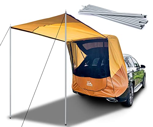 Poles Included Tailgate Shade Awning Tent for Car Camping Road Trip Essentials Small to Midsize SUV Waterproof 3000MM UPF ...
