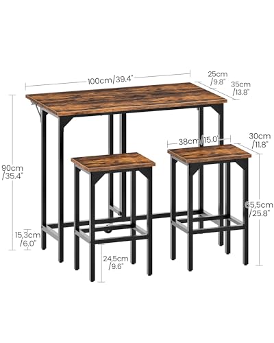 CHOEZON Bar Table and Stool Set, 39.4'' Folding Dining Table with 2 Stools, Industrial Style, for Restaurant, Living Room,...