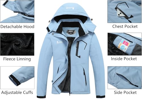 MOERDENG Women's Waterproof Ski Jacket Warm Winter Snow Coat Mountain Windbreaker Hooded Raincoat Jacket