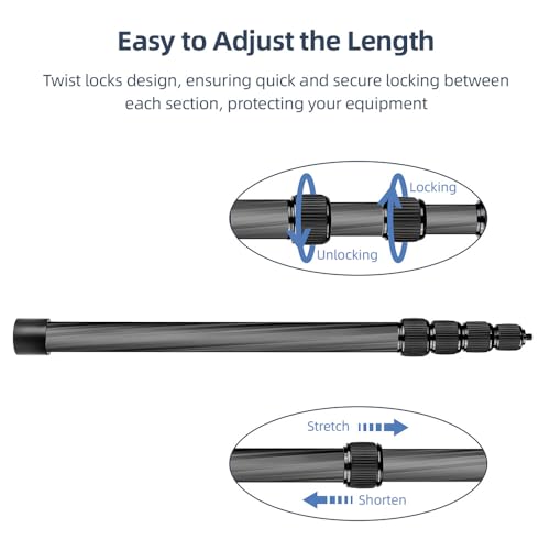 Andoer Handheld Microphone Boom Arm 5-Section Extendable Mic Arm Carbon Fiber Boom Pole for Microphones 1/4 Inch Screw & T...