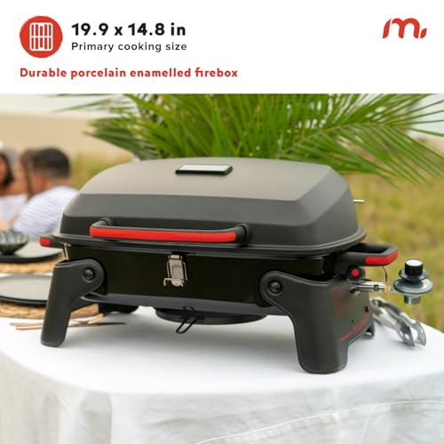 Megamaster 1-Burner Portable Gas Grill with Locking Lid, 11,000 BTU Stainless Steel Burner, Foldable Legs, Small Propane G...