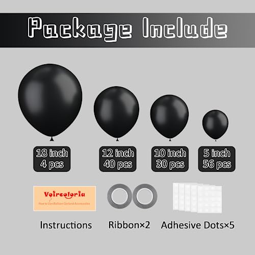 Voircoloria 130pcs Black Balloons Different Sizes 18" 12" 10" 5" Party Latex Balloons for Birthday Graduation Baby Shower ...