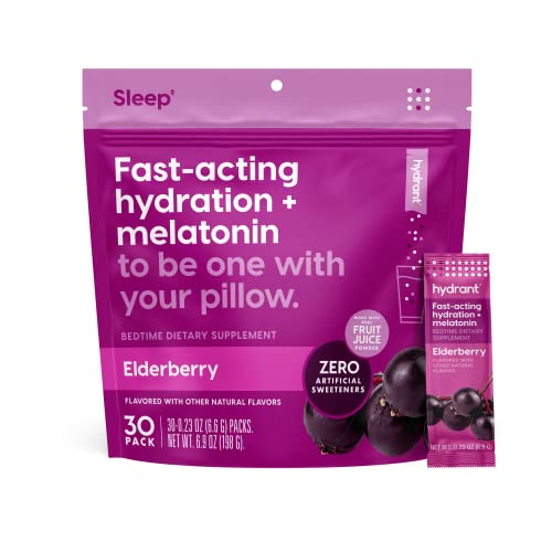 Hydrant - Sleep Electrolyte Powder, Elderberry Flavor, 30 Rapid Hydration Individual Stick Packs - Sleep Blend of Melatoni...