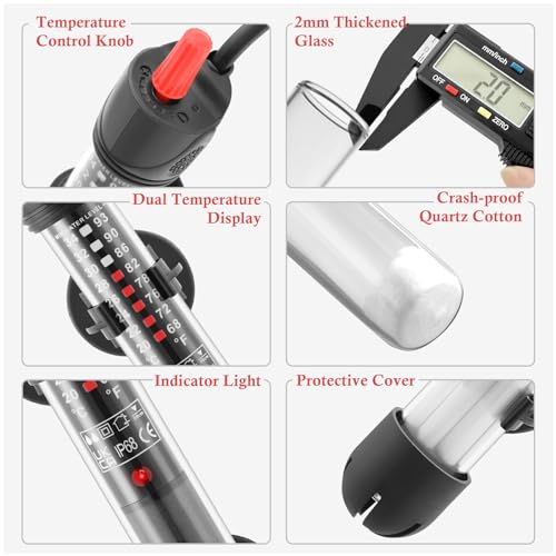 FEDOUR Aquarium Heater 50W 100W 300W, Submersible Glass Fish Tank Heater for Fresh and Salt Water (50W)
