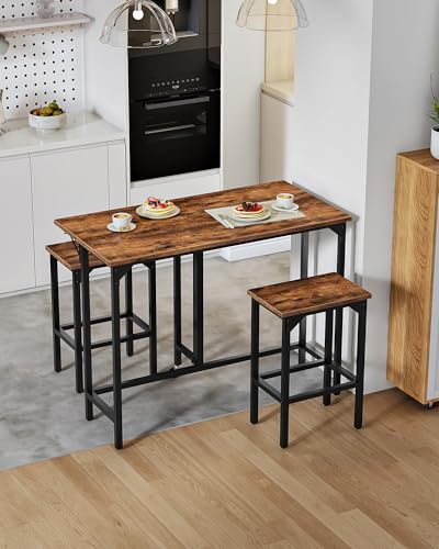 CHOEZON Bar Table and Stool Set, 39.4'' Folding Dining Table with 2 Stools, Industrial Style, for Restaurant, Living Room,...