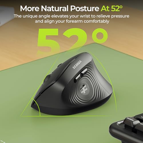 seenda Ergonomic Mouse Wireless, MOU200 Bluetooth Vertical Mouse - 3 Multi-Device Connectivity,1000/1600 /2400 DPI, Ergo O...
