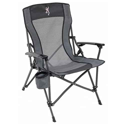 Browning Folding Camping Chairs for Adults - Durable Mesh Fabric Over Sturdy Powder Coated Steel Frame, Armrests Cup Holder, and Shoulder Carry Bag