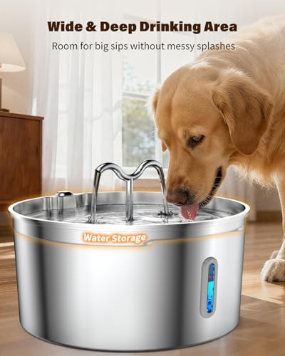 Dog Water Fountain for Large Dogs, 7L/236oz Stainless Steel Dog Water Bowl Dispenser, Automatic Pet Fountain, Ultra Quiet ...