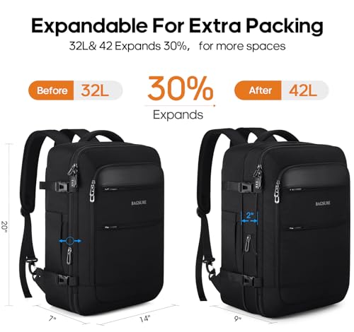Bagsure Travel Backpack Carry On Backpack 42L Flight Approved, Expandable Laptop Backpack with Packing Cubes & Shoe Pocke...
