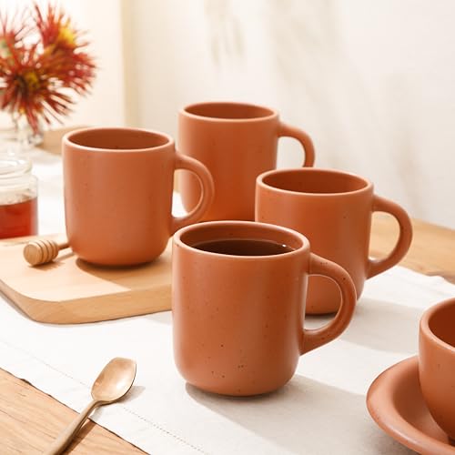 Bloomhouse - Two Time Oprah's Favorite Things Winner - Corsica Clay 4-Piece Mug Set – Burnt Apricot Terracotta Stoneware C...