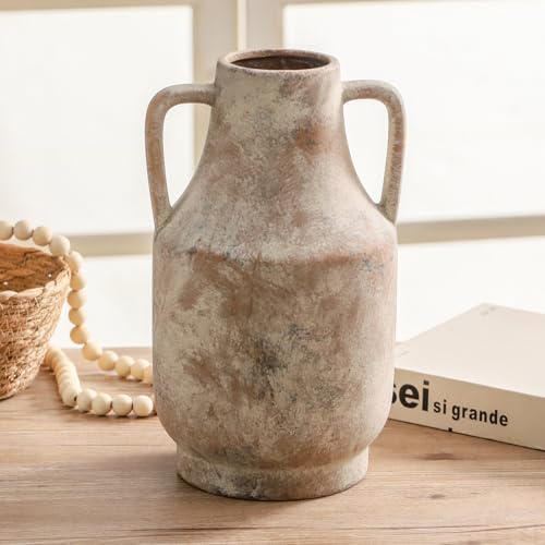 Mitt&Ditt Ceramic Flower Vase with Handles, 11 inch Tall Vase for Centerpieces, Large Decorative Terracotta Vases, Farmhou...