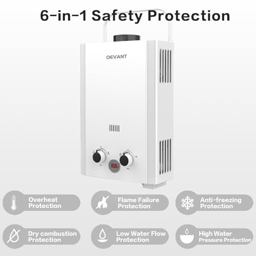 OEVANT Propane Water Heater, 1.58GPM 6L Portable Tankless Water Heater with Handle & Overheating Protection, Propane Gas, ...