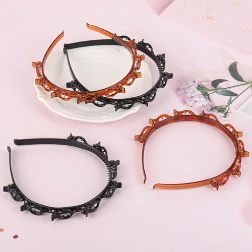 acDesign 4 Pcs Headband with Clips, Professional Weave Bangs Hairstyle Hairpin Headband, Clip Headbands for Women (2Black ...