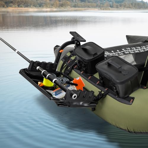 Goplus Fishing Float Tube Accessories, 360° Rotatable Fish Finder Holder w/ Mount Bracket, Rod Rack w/ Storage Basket fit ...