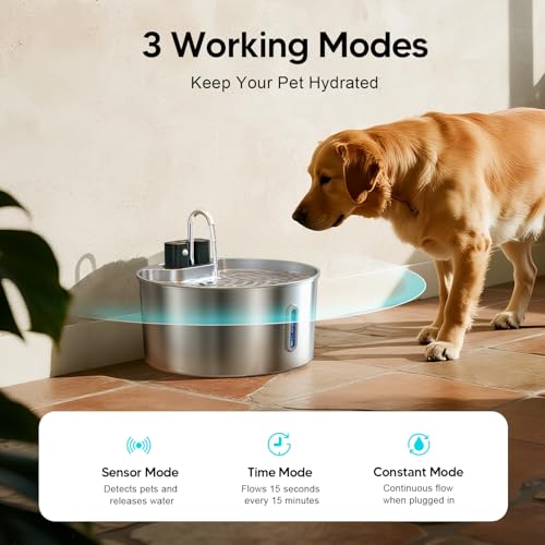 Dog Water Fountain,Wireless Stainless Steel Dog Fountain for Small to Large Dogs,1.8Gal/7L Battery Operated Cat Water Foun...