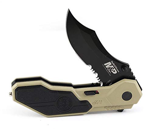Smith & Wesson M&P SWMP1BSD 7.1in S.S. Assisted Folding Knife with 2.9in Serrated Clip Point Blade and Aluminum Handle for...
