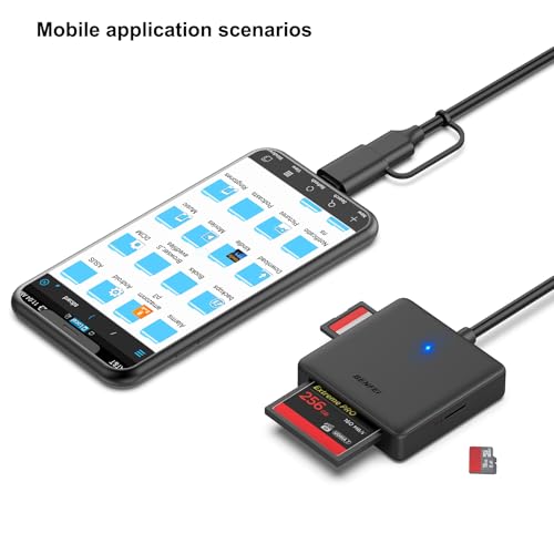 Memory Card Reader, BENFEI 4in1 USB 3.0 and USB-C to SD Micro SD MS CF Card Reader Adapter, 4 Cards Simultaneously Read an...
