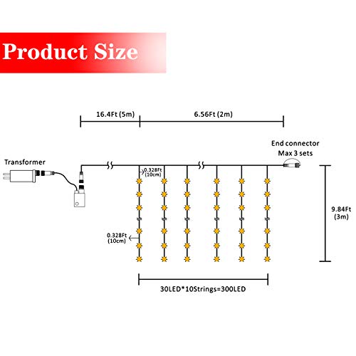 AWQ 300 LED 6.6ft x 9.8ft Curtain String Light Window Fairy Lights 4 Music 11 Lighting Modes with Remote Control for Chris...