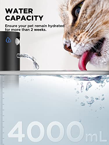 Cordless Cat Water Fountain, Battery Operated, 4L/135fl oz Stainless Steel Pet Water Fountain for Cats Dogs with Motion Se...