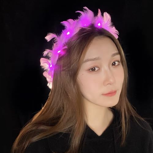 LEEMASING LED Feather Wreath Crown Headband Light-Up Angel Halo Headband For Wedding Christmas Halloween Valentine's Day (...