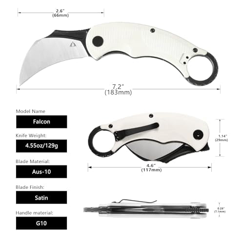 CMBMADEKNIVES Falcon Folding Karambit Japan AUS-10 Steel G10 Handle Tactical Survival Camping Outdoors Pocket Knife CMB-C0...