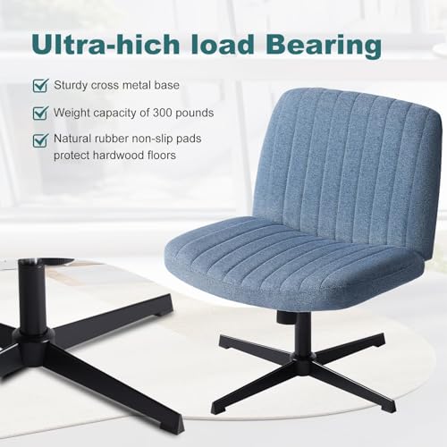 OLIXIS Criss Cross Chairs Legged Armless No Wheels Wide Seat Height Adjustable Swivel Rolling Padded Fabric Home Office De...