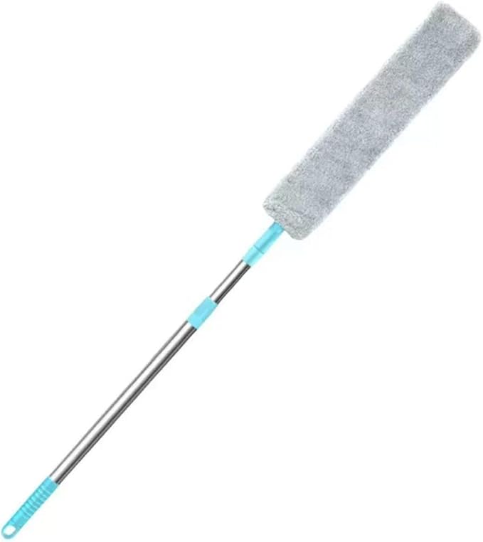 Flat Duster with Extension Pole, Bendable Microfiber Head for Under Appliances & Ceiling Fans - Flexible Long Reach Duster for Hard to Reach Areas, Furniture, Vents & Cobwebs