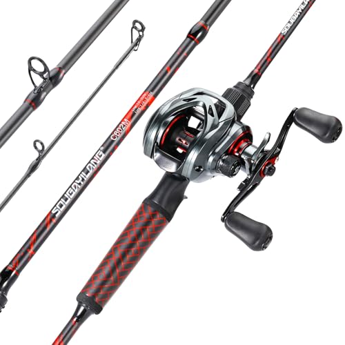Sougayilang Fishing Rod and Reel Combo, Baitcasting Combo, Baitcaster Reel with 2-Piece Durable Carbon Fiber Casting Rod f...