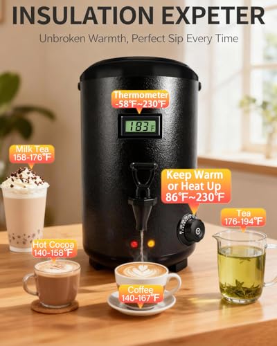 Electric Insulated Beverage Dispenser With Heating – 75 Cup Hot & Cold Drink Water Urn with Spigot – 12 L / 3.2 Gallon Sta...