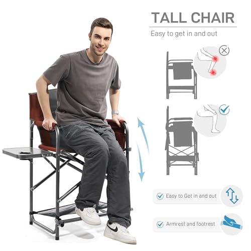 EVER ADVANCED Medium Tall Directors Chair Foldable Makeup Artist Chair Bar Height with Side Table Cup Holder and Pocket Fo...