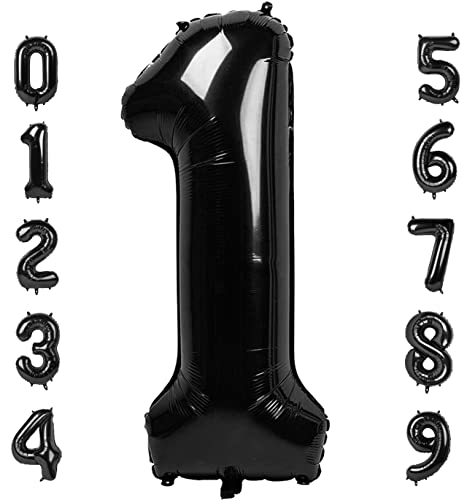 Number Balloons Black 1 Balloon for Birthday Party, One Happy Birthday Decorations, 40 Inch Large One Balloon for 1st Girl...