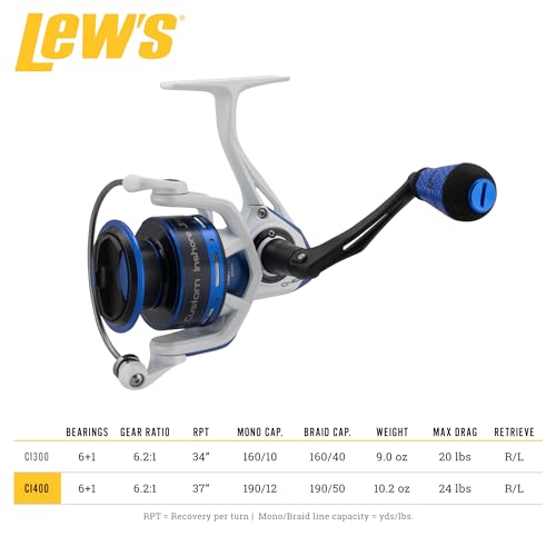 Lew's Custom Inshore Speed Spin Spinning Fishing Reel, 6.2:1 Gear Ratio, Right or Left-Hand Retrieve, Aluminum Frame, 7 Be...