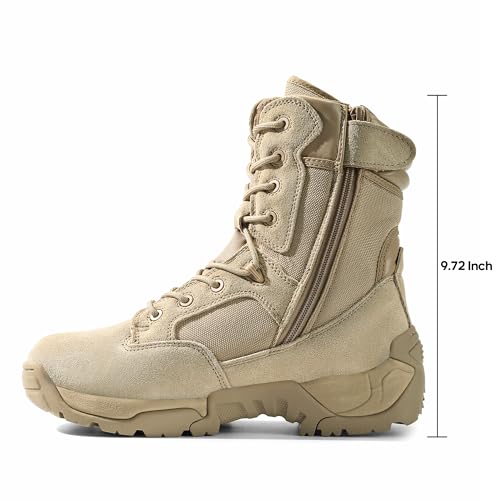 NORTIV 8 Mens Military Tactical Work Boots Hiking Side Zip Leather Outdoor Motorcycle Combat Boots Response