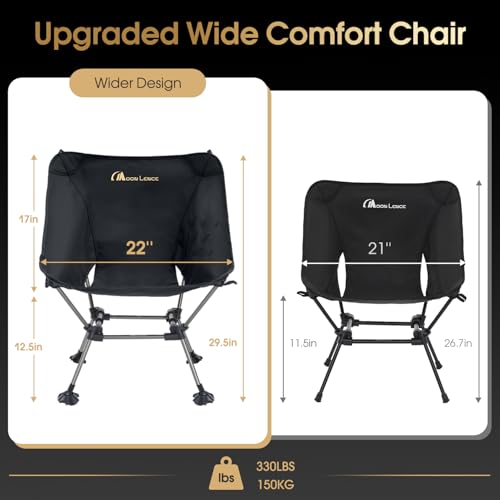 MOON LENCE Portable Camping Chair Plus Size, Folding Backpacking Beach Chair with Groundgrip Feet, Upgraded Comfort & Siz...