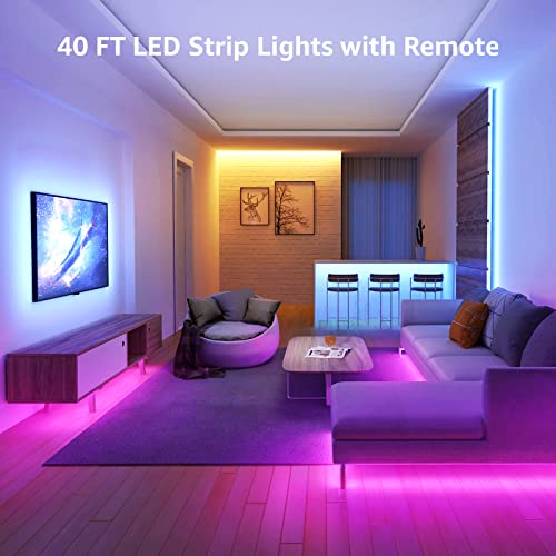 Lepro LED Strip Lights, 39.4Ft RGB LED Strips, 5050 SMD LED Color Changing Strip Light with 44 Keys Remote Controller and ...