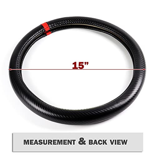 Q1-TECH, Embroidery Steering Wheel Cover Pole Position Accent Sport Carbon Fiber Look Style for Car Truck SUV 15 Inch Fitm...
