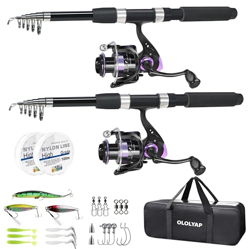 OLOLYAP Fishing Pole Combo 2PCS Telescopic Fishing Rod and Aluminum Reel Combos with Carrier Bag Sea Saltwater Freshwater ...