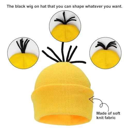 8 Pcs Yellow Halloween Costume Accessories Set,Beanie Hats/Goggles Glasses/Gloves/Suspenders for Unisex Men and Women Adults Cosplay Party Kit