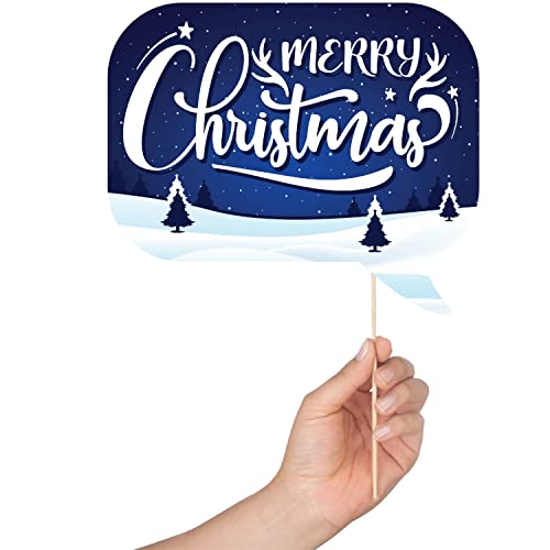 Christmas Photo Booth Props - 41-pc Photobooth Kit with 8 x 10-Inch Sign, 60 Adhesive Pads, 45 Sticks - Christmas Photoboo...