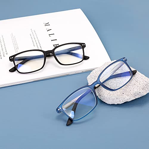 EASY READ 2 Pairs Sporty Style Reading Glasses for Men，Rectangular TR90 Blue Light Blocking Readers with Spring Hinge