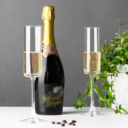 PARACITY Champagne Flutes, Champagne Glasses Set of 2, Elegant 6oz Glass Champagne Flutes, Gift for Birthday, Wedding, Chr...
