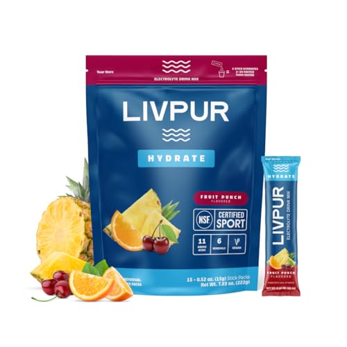 LIVPUR Electrolyte Drink Mix, Instant Hydration Powder with Vitamin C, B6, B12 & Essential Amino Acids for Muscle Support...