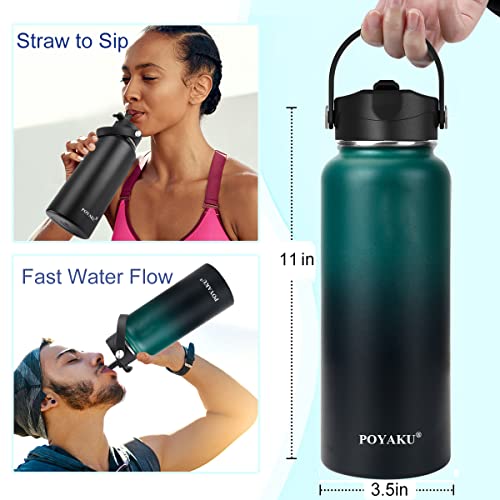 Water Bottle Insulated 32oz 40oz 64oz 128oz Straw Lid Spout Lid & 3 Lids, Leak Proof, Vacuum Insulated,Stainless Steel Wat...